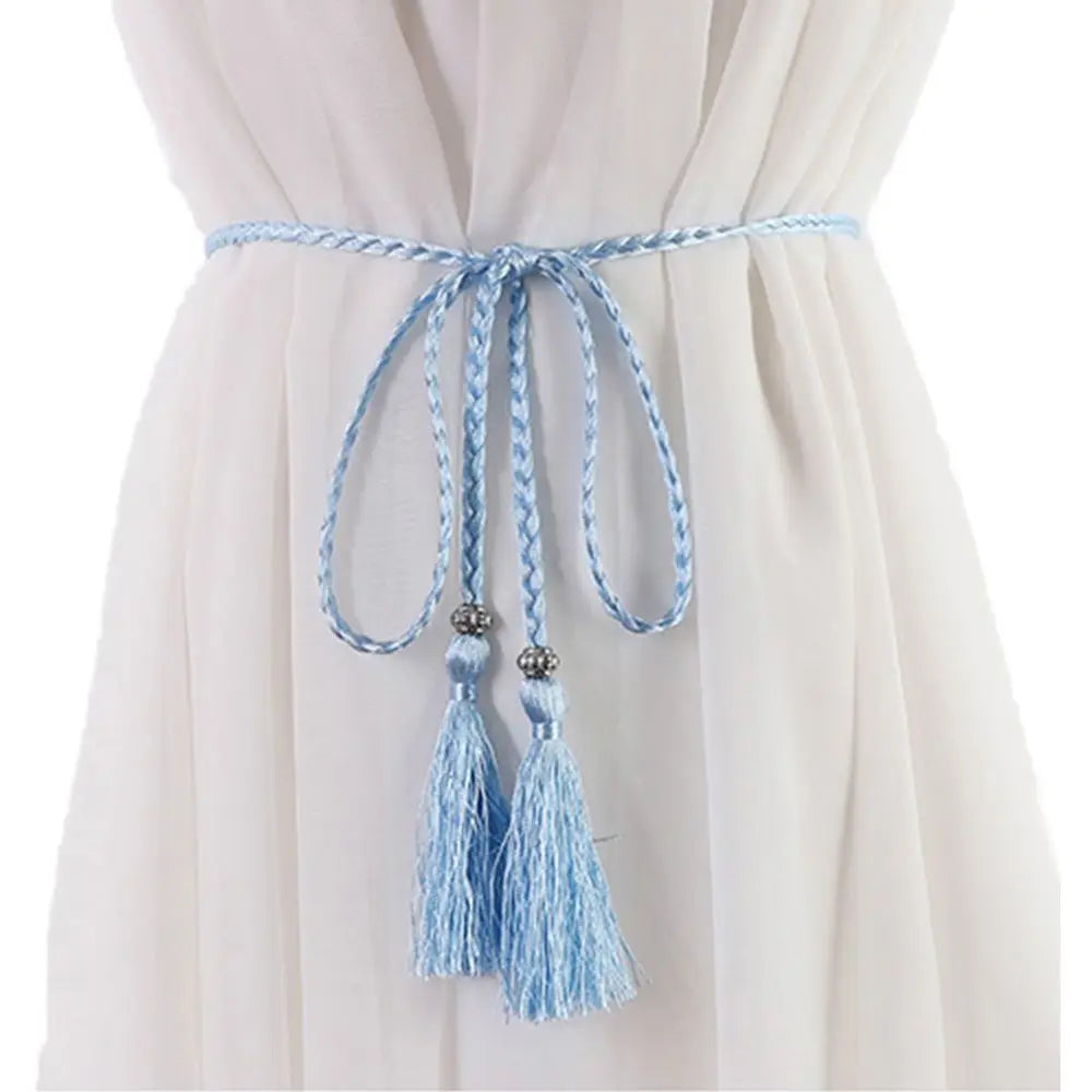 Women's Braided Tassel Waist Belt – Woven Rope Dress Belt