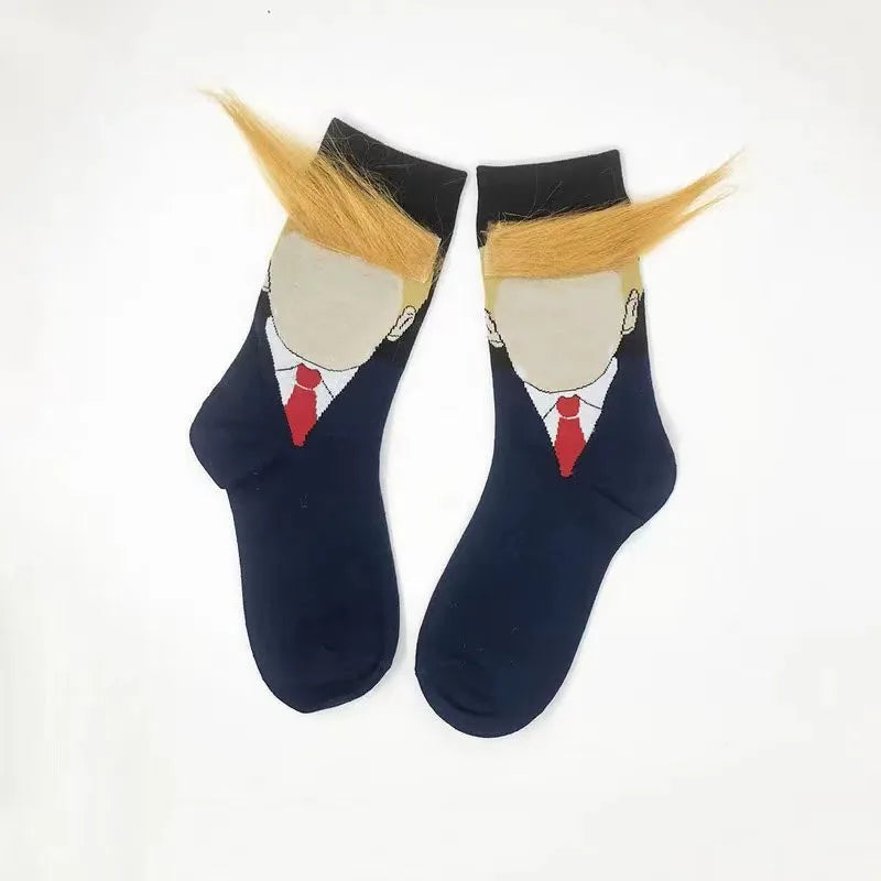 Funny Presidential 3D Fake Hair Crew Socks for Men
