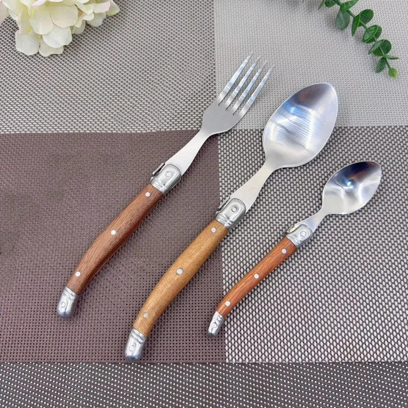 6-Piece Laguiole-Style Cutlery Set – Wood Handle Forks & Spoons