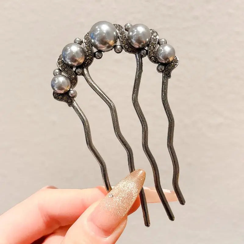 Metal U-Shaped Hair Fork Comb with Pearl Tassel Hair Stick