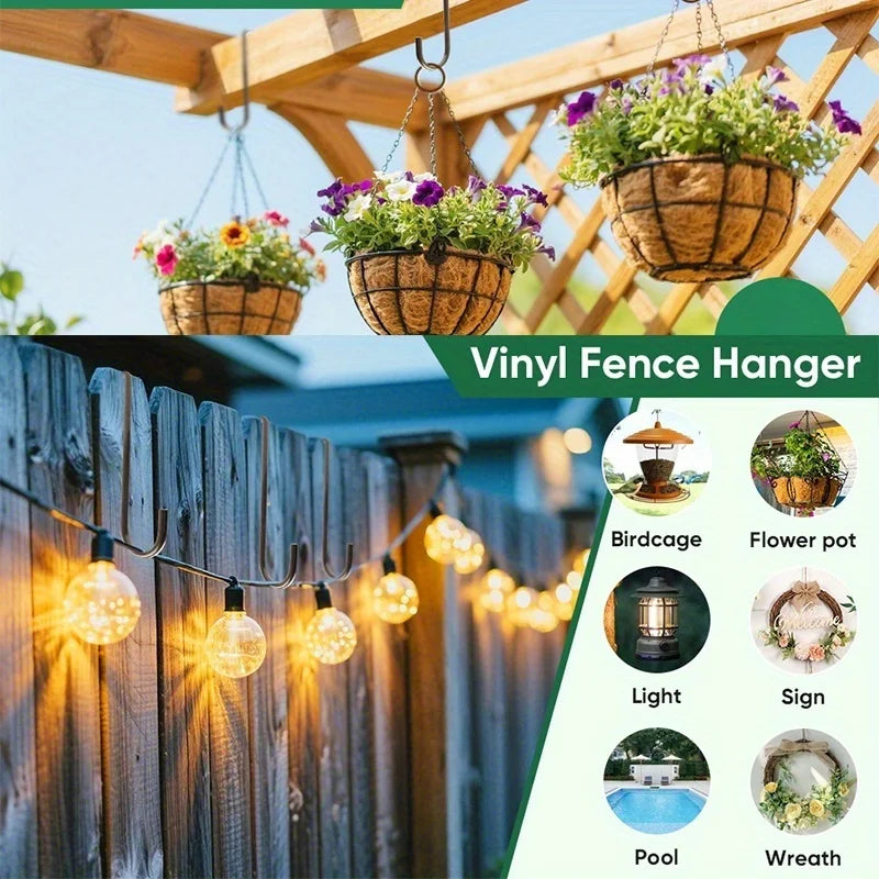 2-Pack Brown Steel Fence Hooks for Plants & Bird Feeders