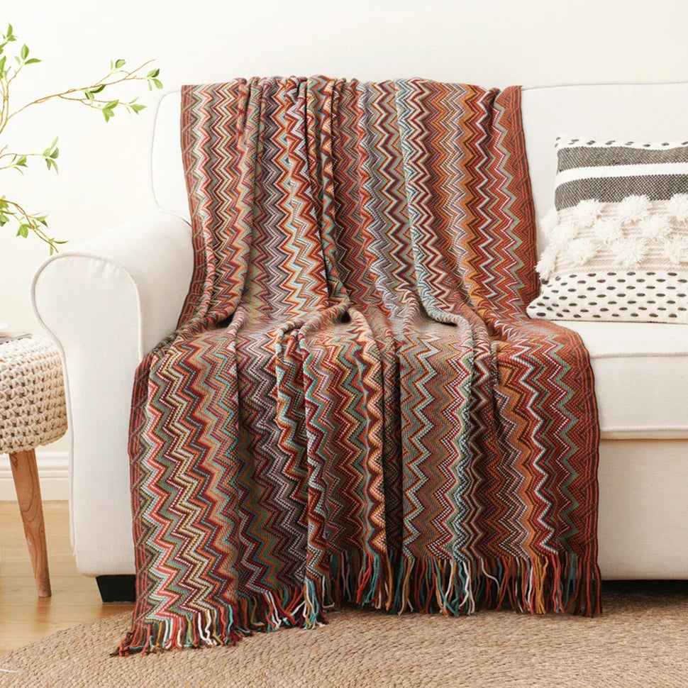 Battilo Boho Knit Throw Blanket with Tassels | Lightweight Sofa Throw