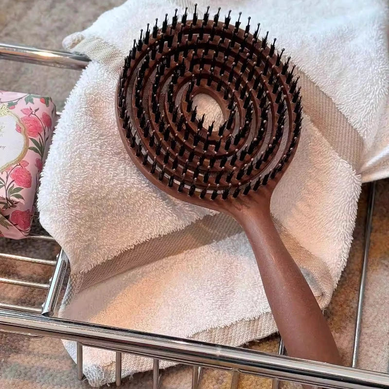 Round Boar Bristle Hair Brush – Detangling & Volume Styling