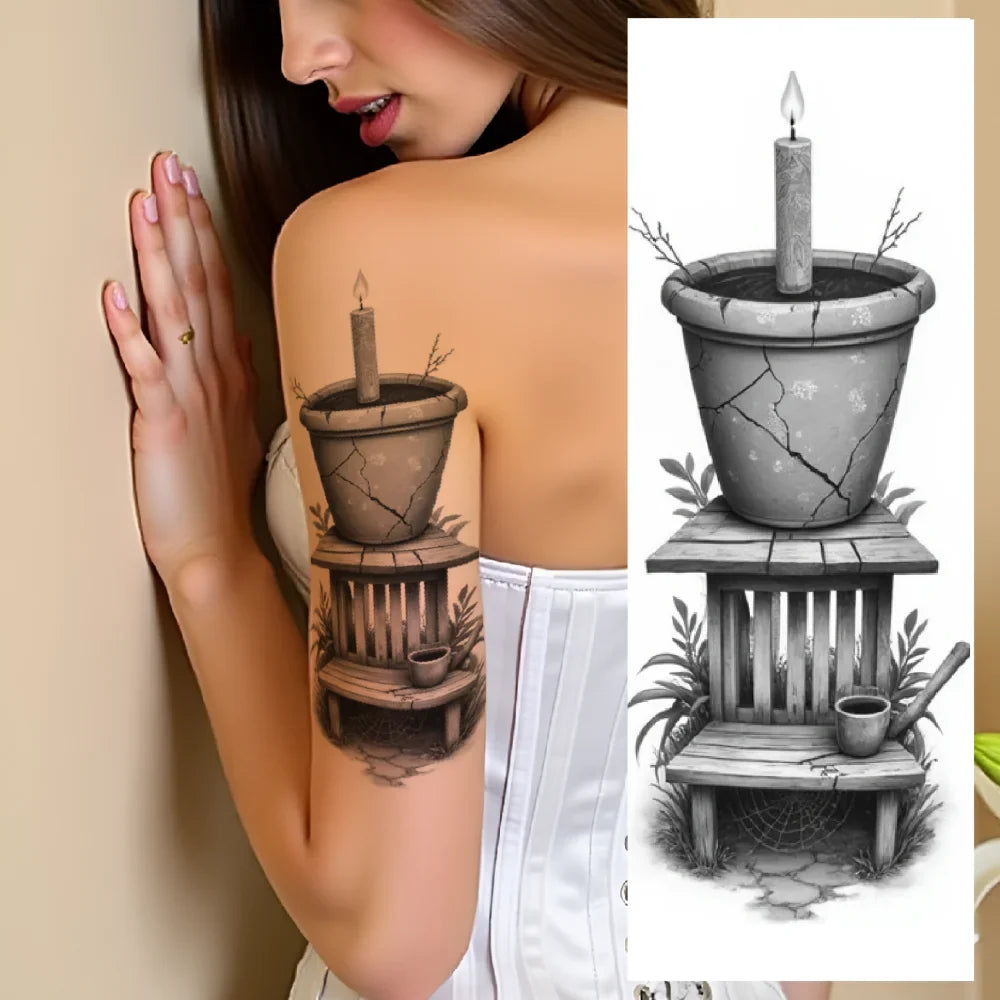 3-Pack Skull & Web Realistic Temporary Tattoos – Black & Grey