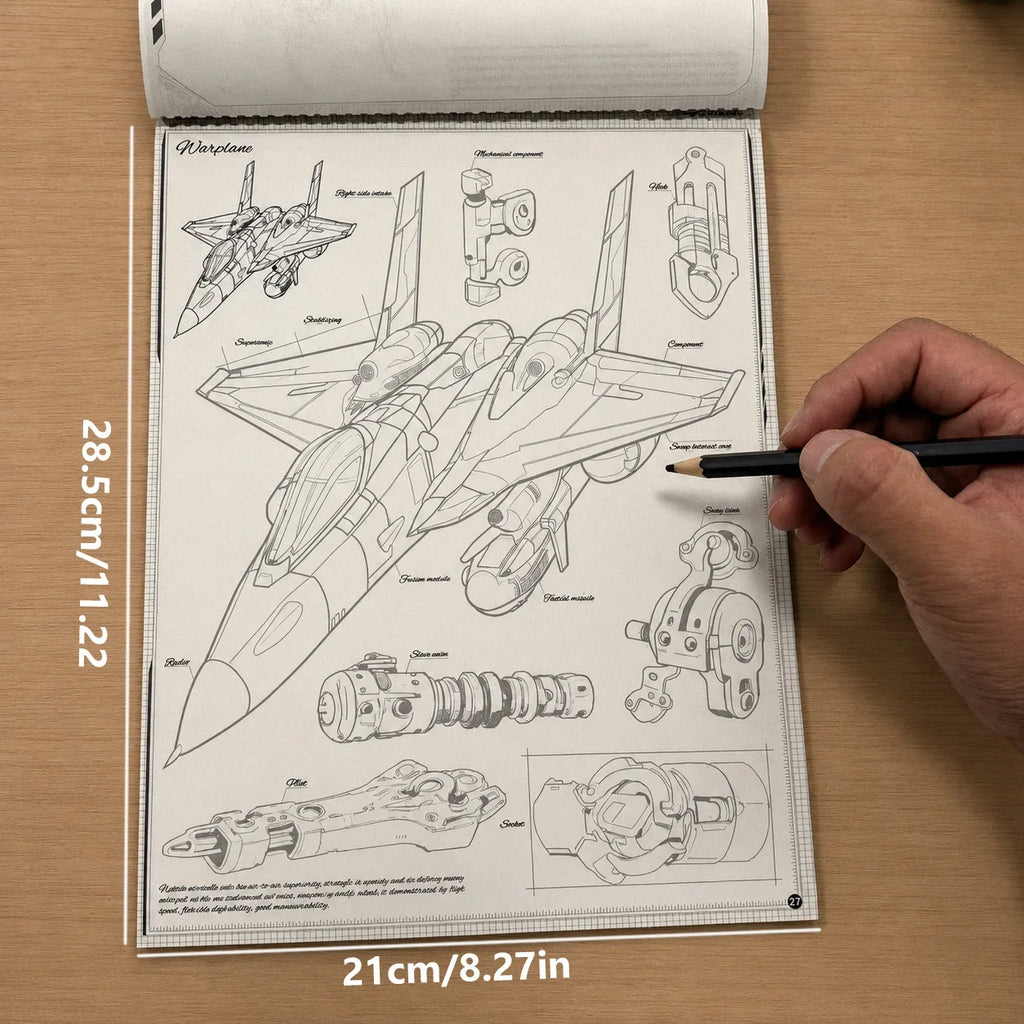 Aircraft Sketch Tracing Book 72 Pages Fighter Jet Helicopter Line