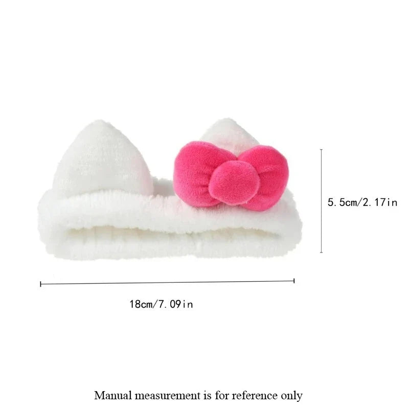 White Pink Plush Cat Ear Headband & Scrunchies Hair Set