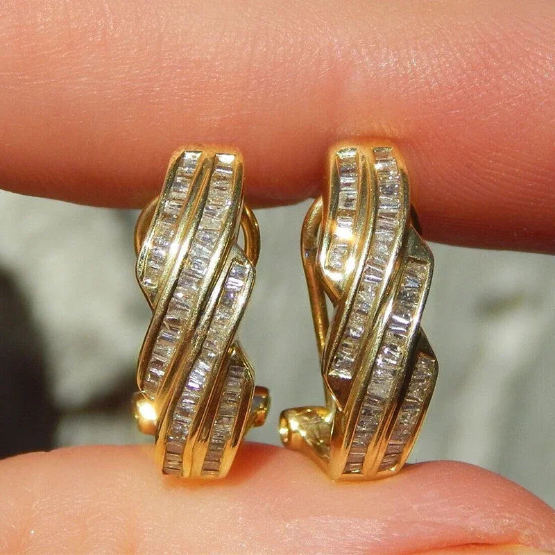 Huitan Gold Twisty Drop Earrings – Cubic Zirconia for Women