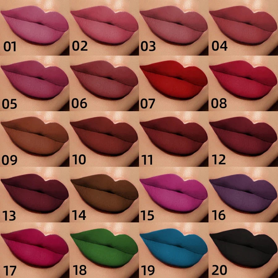 KAFURUX 20-Color Velvet Matte Liquid Lipstick – Waterproof
