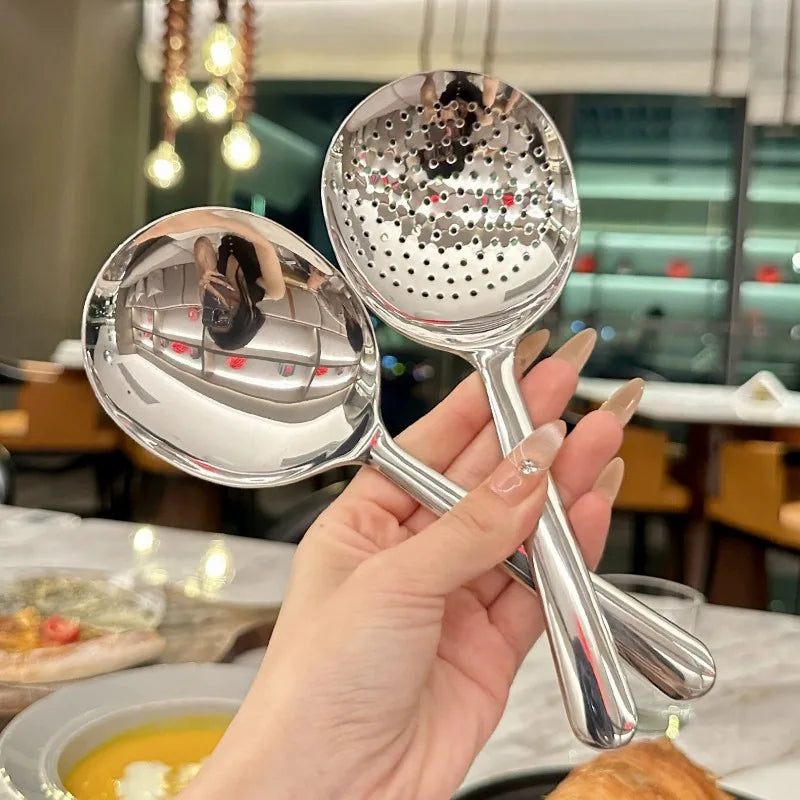 Stainless Steel Ladles Serving Soup Rice Spoon Drain Hole Heat