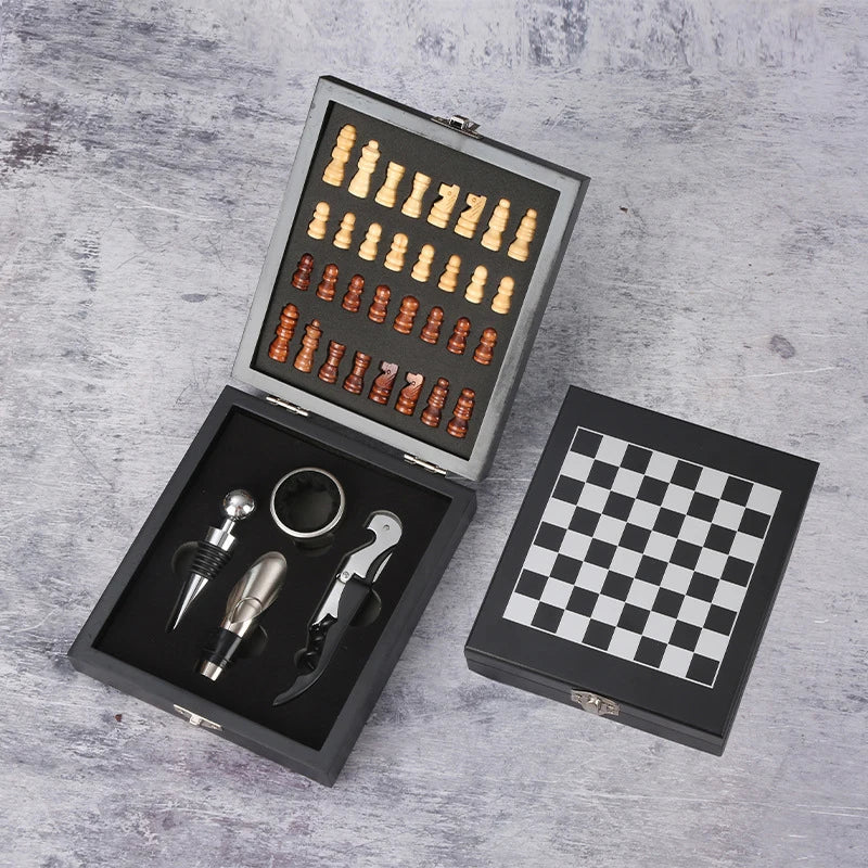 4-Piece Wine Opener Chessboard Design Ideal Accessories Entertainment