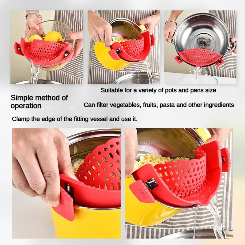 Clip-On Silicone Pot Strainer & Anti-Spill Water Drainer