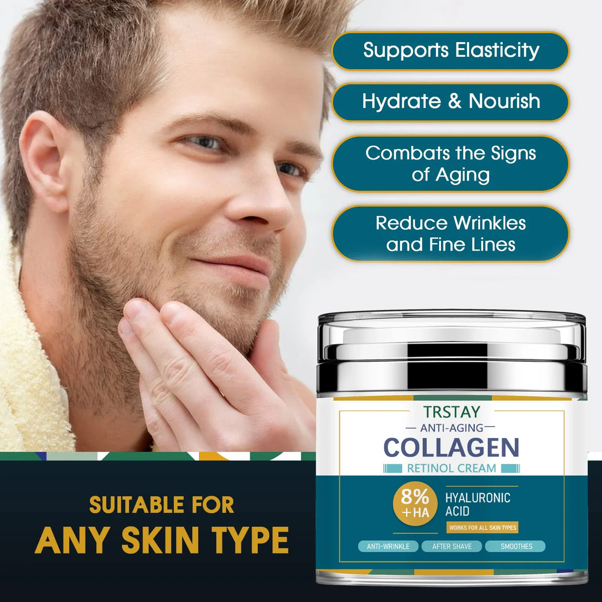 Mens Face Cream Moisturizer 8 Hyaluronic Acid Collagen One Two Pumps
