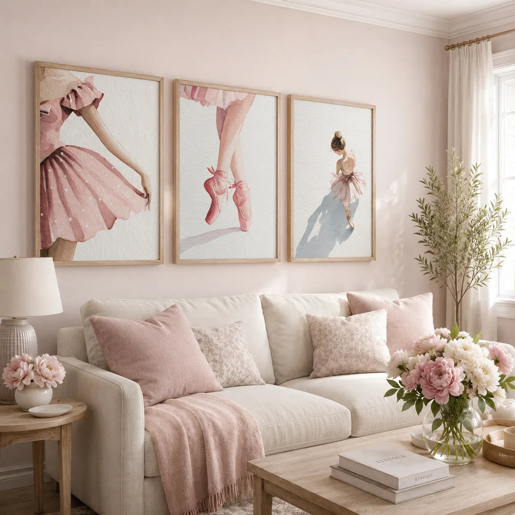 Nordic Ballerina Pink Canvas Wall Art | Girls Bedroom Décor