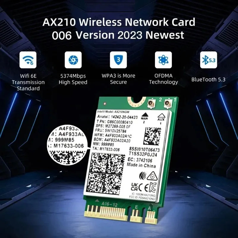WiFi 6E AX210NGW NGFF Adapter Bluetooth 5.3 Tri-Band 5374Mbps