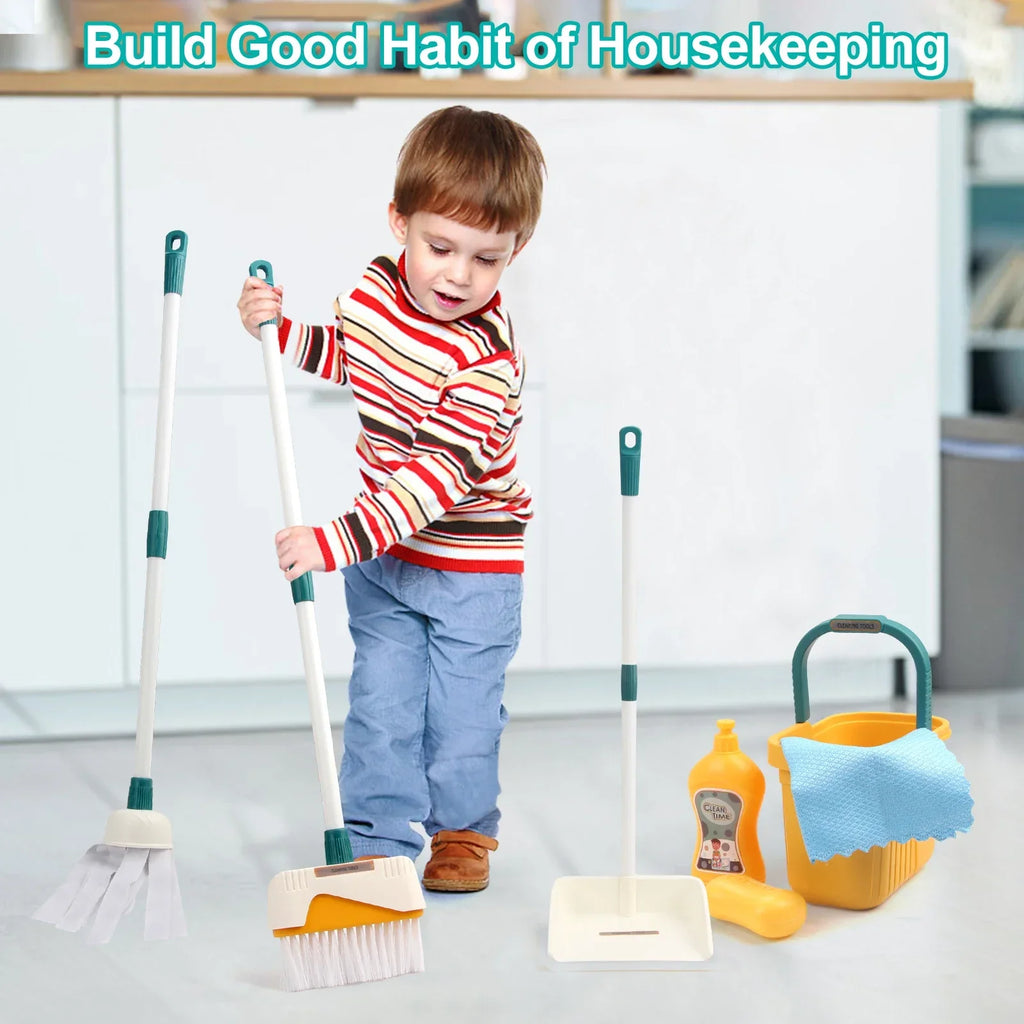 Kids Housework Supplies Cleaning Broom Dustpan Bucket Mop Play House