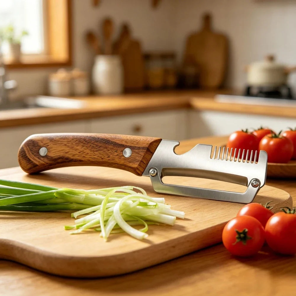 Stainless Steel Vegetable Peeler & Slicer – Wooden Handle