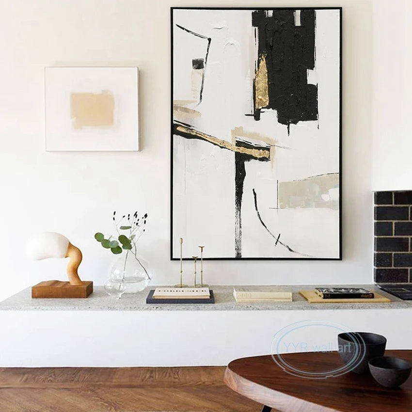 Hand-Painted Abstract Oil Painting | Gold Foil Nordic Wall Art