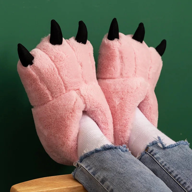 Lorilury Women's Fluffy Faux Fur Bear Paw Indoor Slippers