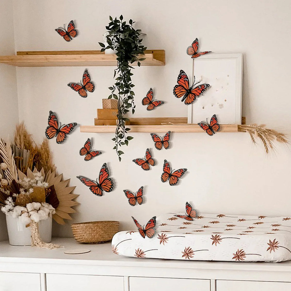 12-Pack 3D Orange & Black Butterfly Wall Decals | Home Decor