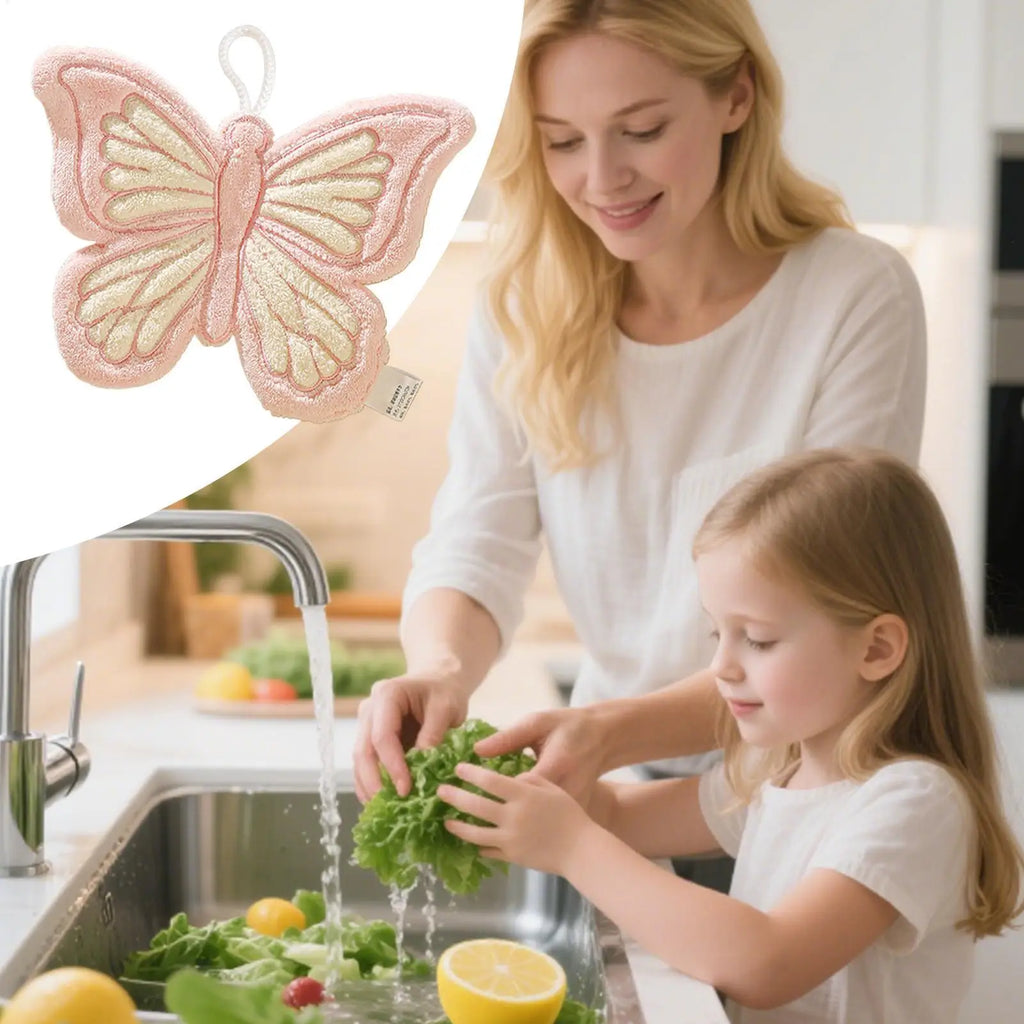 Butterfly Hand Towels – Soft Absorbent Coral Fleece Hanging Towel
