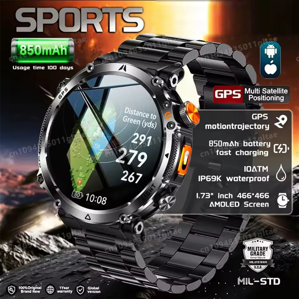2026 Military Outdoor Smart Watch Men Dual-frequency High-precision