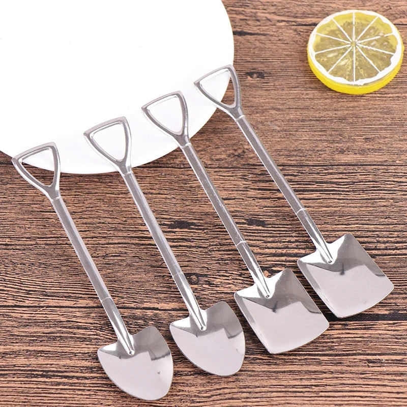 4-Piece Shovel Shape Stainless Steel Dessert Spoons Set