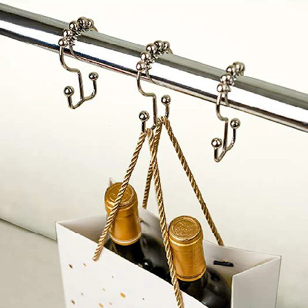 12-Pack Double-Sided Stainless Steel Shower Curtain Hooks & Rings