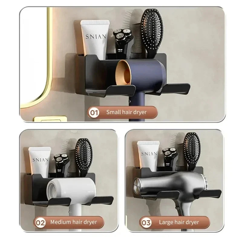 Wall-Mount Hair Dryer Holder & Straightener Stand Organizer