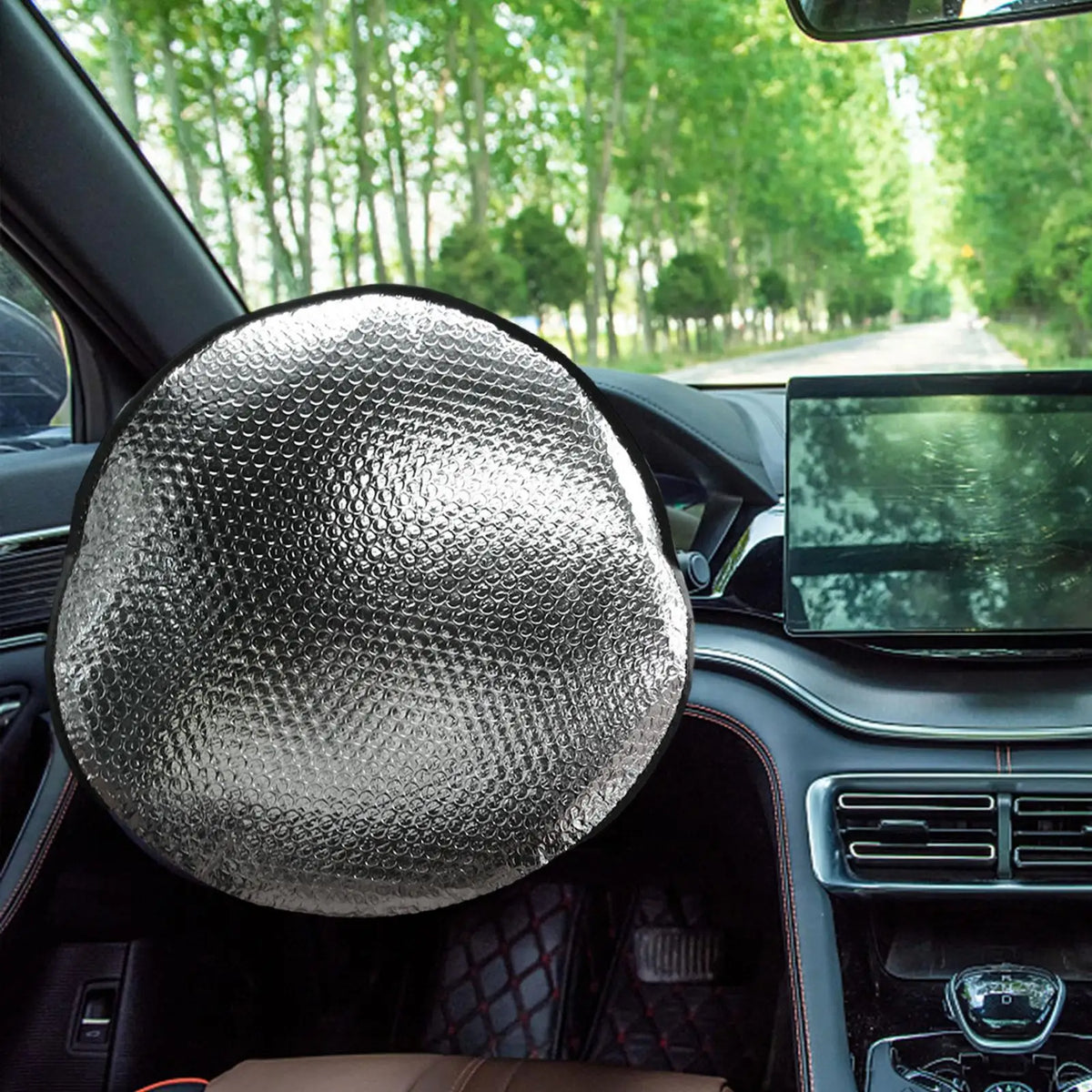 Aluminum Foil Car Steering Wheel Sun Cover | UV Heat Shield