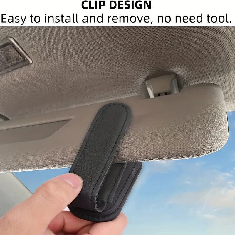 2-Pack Magnetic PU Leather Car Visor Glasses Holder Clip
