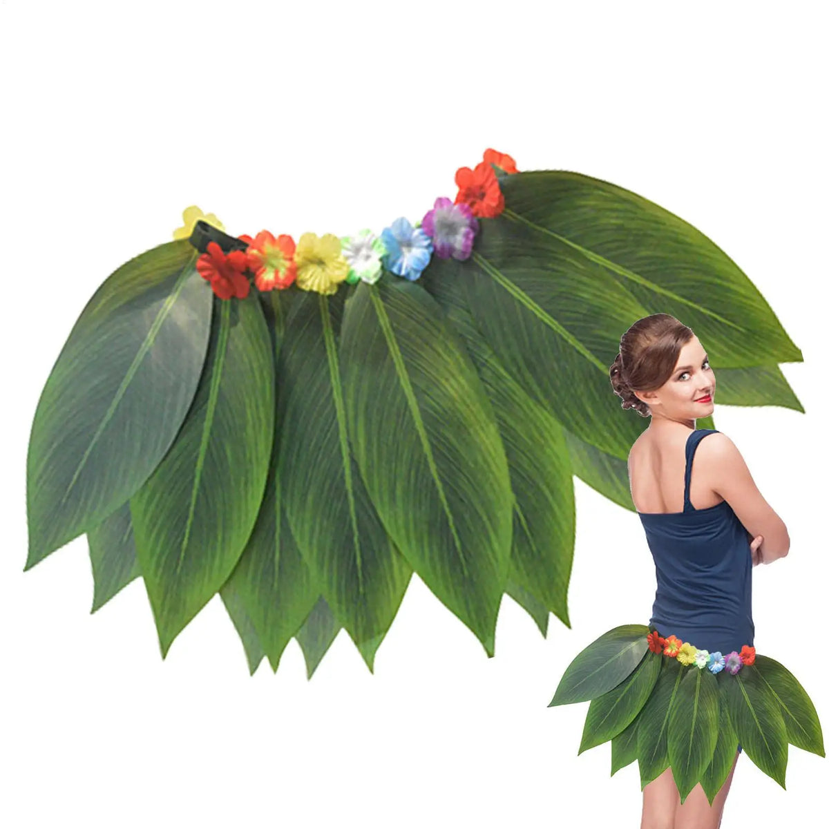 Hawaiian Grass Skirt with Flowers & Wreath Set | Party Costume