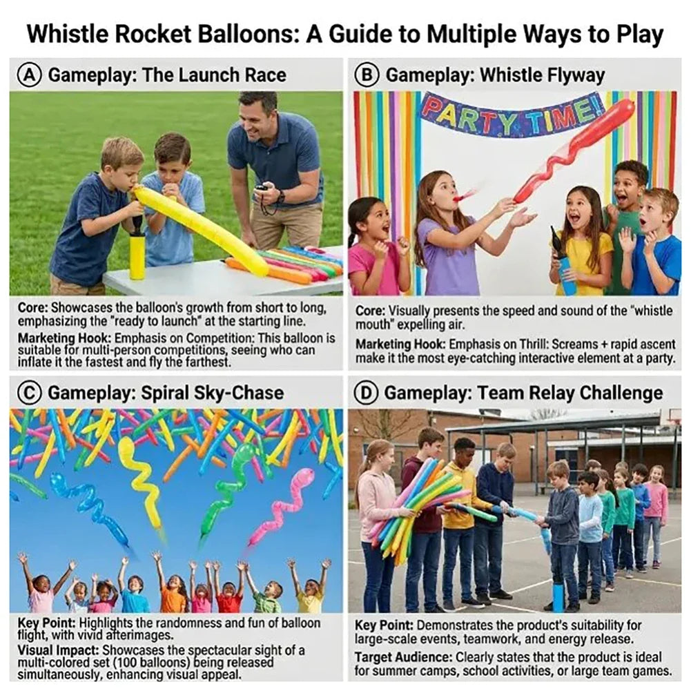 Rocket Balloons – Whistling Flying Strip Balloons for Parties