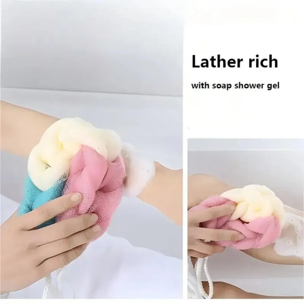 Colour Block Mesh Bath Sponge Ball & Back Scrubber Towel