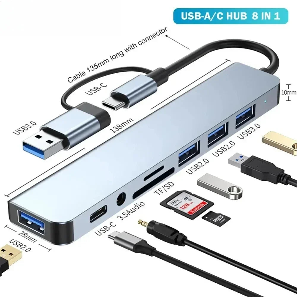 8-in-1 USB-C Hub Multiport Adapter – SD, Audio & USB 3.0
