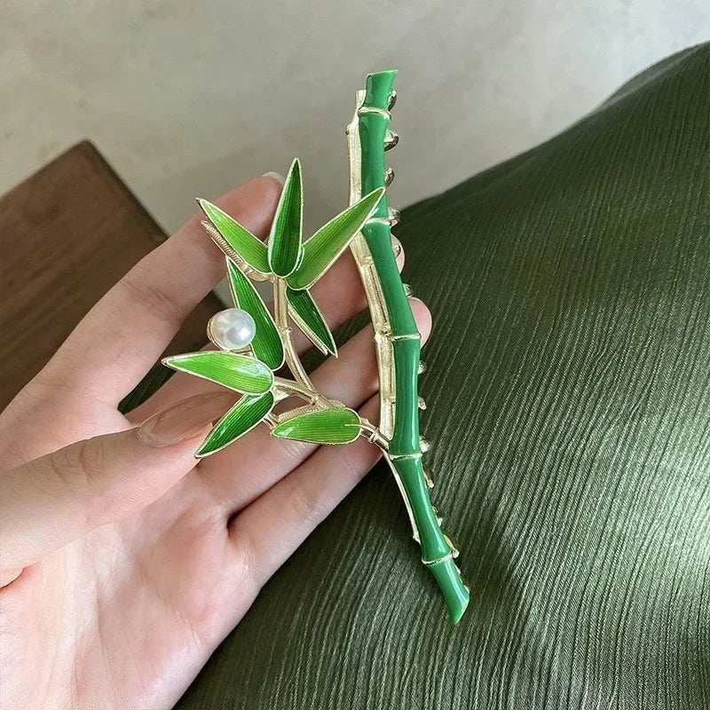 Chinese Vintage Retro Fresh Green Bamboo Fashion Pearl Metal Hair