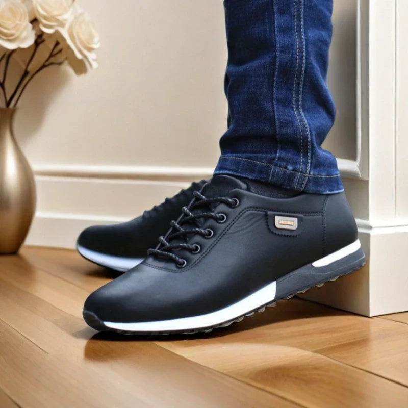 Men's Casual Leather Sneakers – Breathable Flat Business Shoes