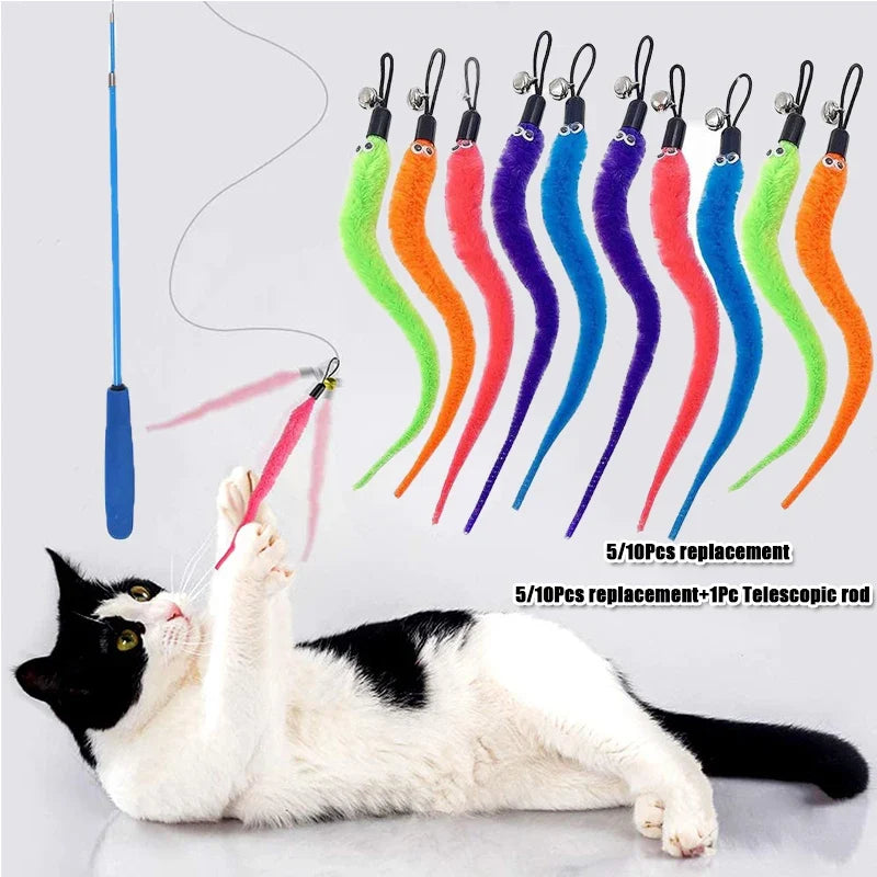 Worm Cat Teaser Toy Replacement Heads – Plush Wand Refills