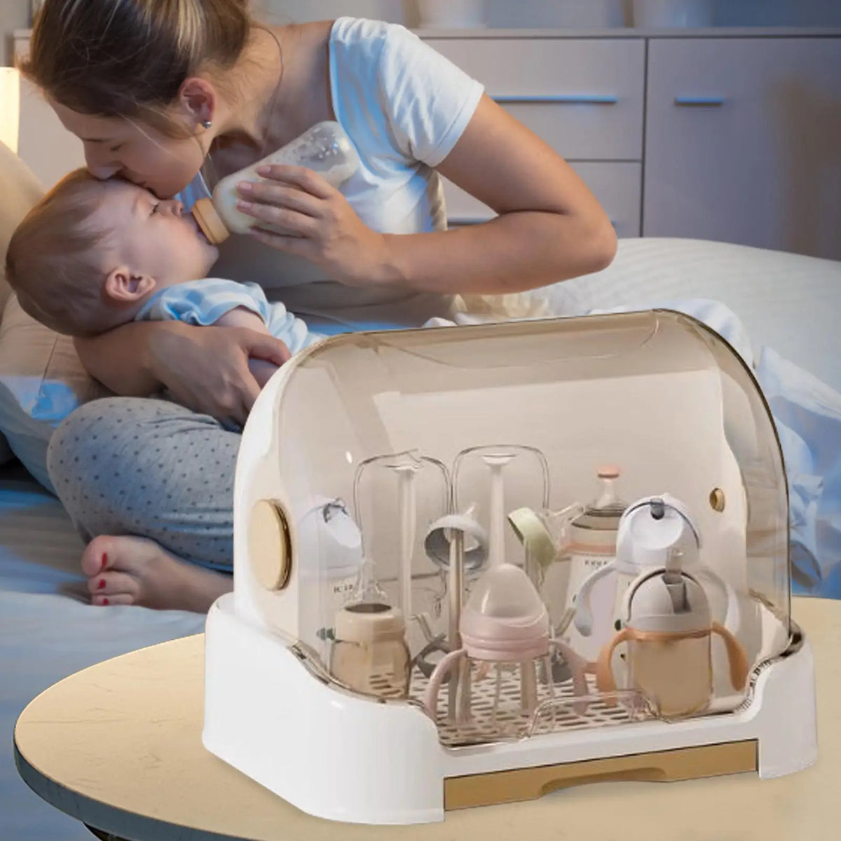 Baby Bottle Organizer with Drain Tray & Dustproof Lid