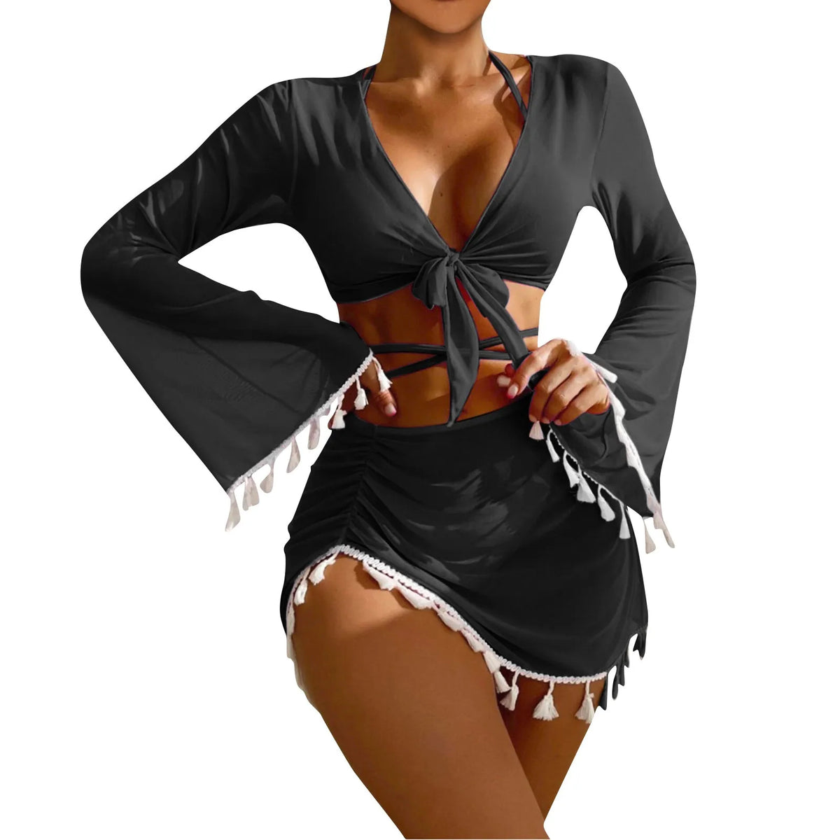 Women's 4-Piece High Waist Bikini Set with Cover-Up Skirt