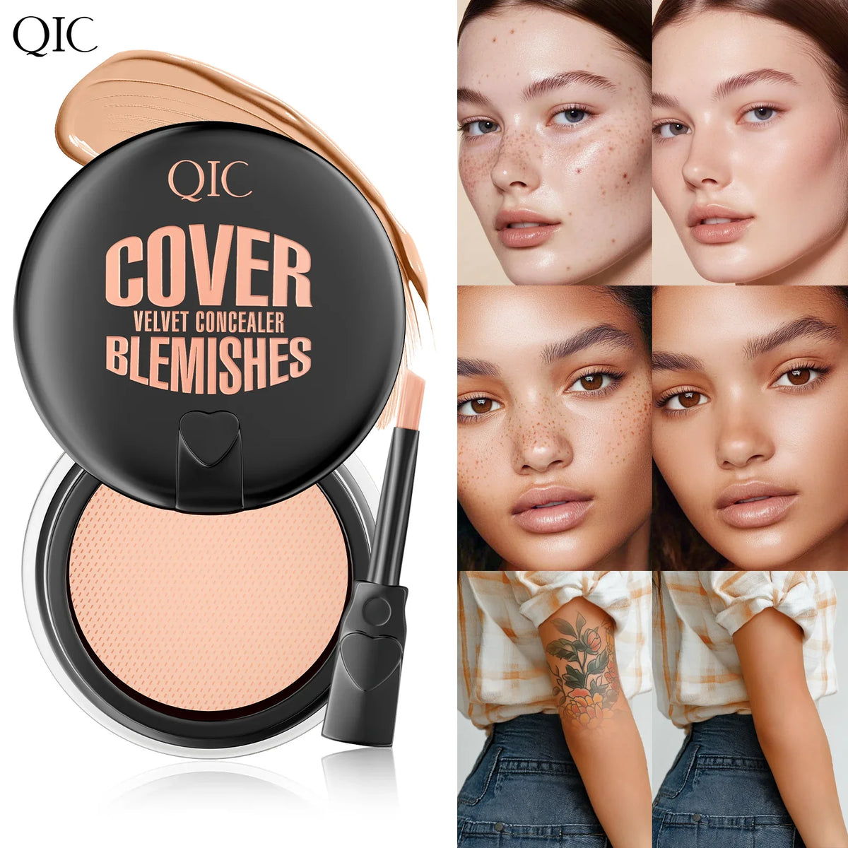 QIC Full Coverage Waterproof Concealer Cream – All Skin Types
