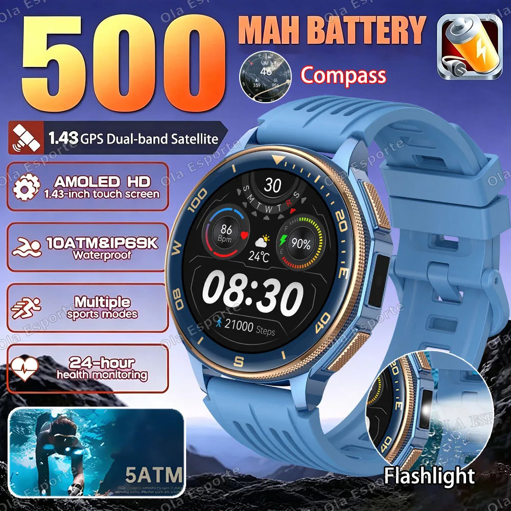 Ola Esporte GPS Smartwatch 1.43" AMOLED 500mAh 3ATM Sport