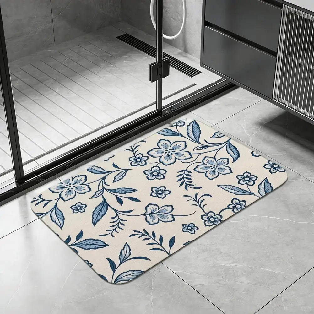 Portuguese Blue Tile Diatomite Bath Mat | Quick Dry Non-Slip