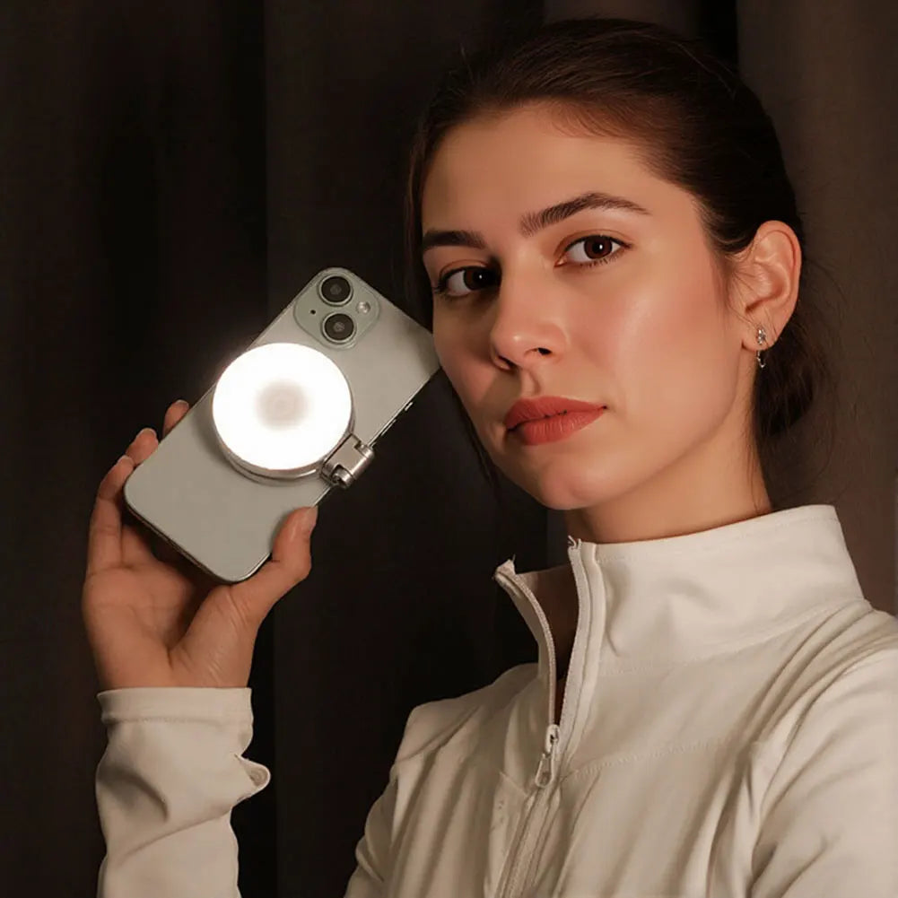 3-in-1 Magnetic Selfie Light with Mirror – Rechargeable LED