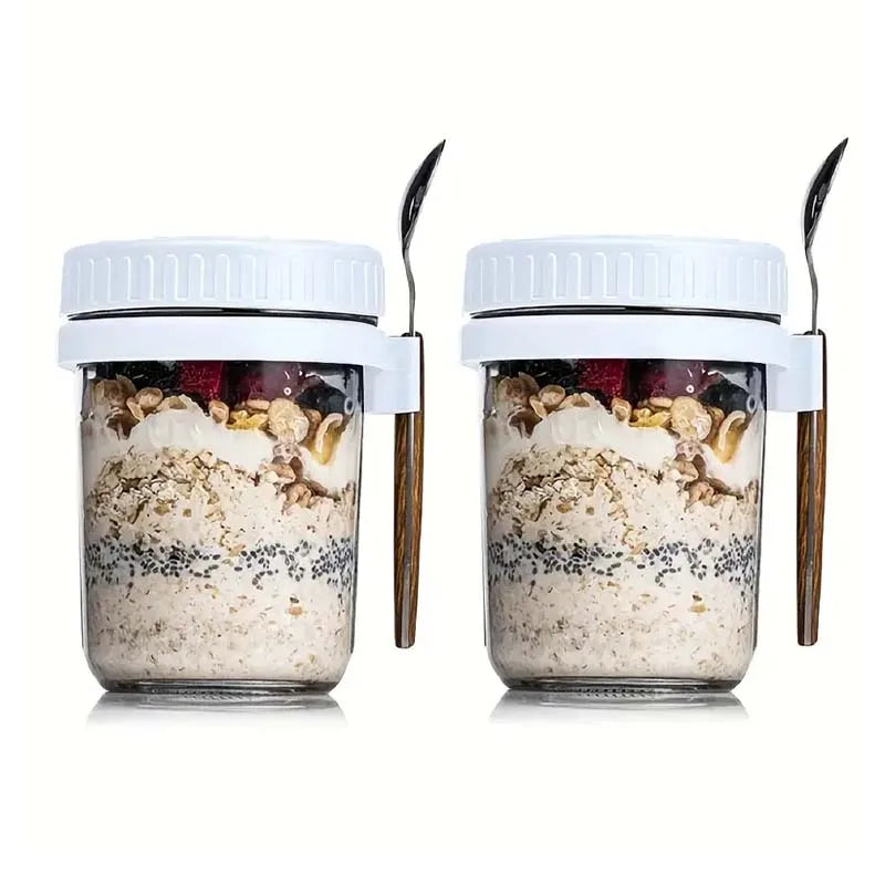 Overnight Oats Glass Container with Lid & Spoon – 300ml