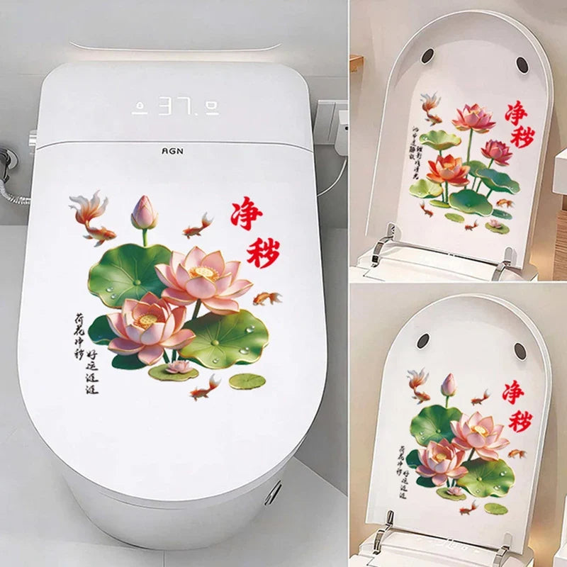 3D Koi & Golden Lotus Glass Sticker – Chinese Style PVC Decal