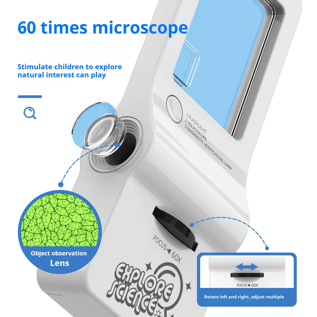 4-in-1 Mini Microscope Toy – Magnifier, Flashlight & Puzzle