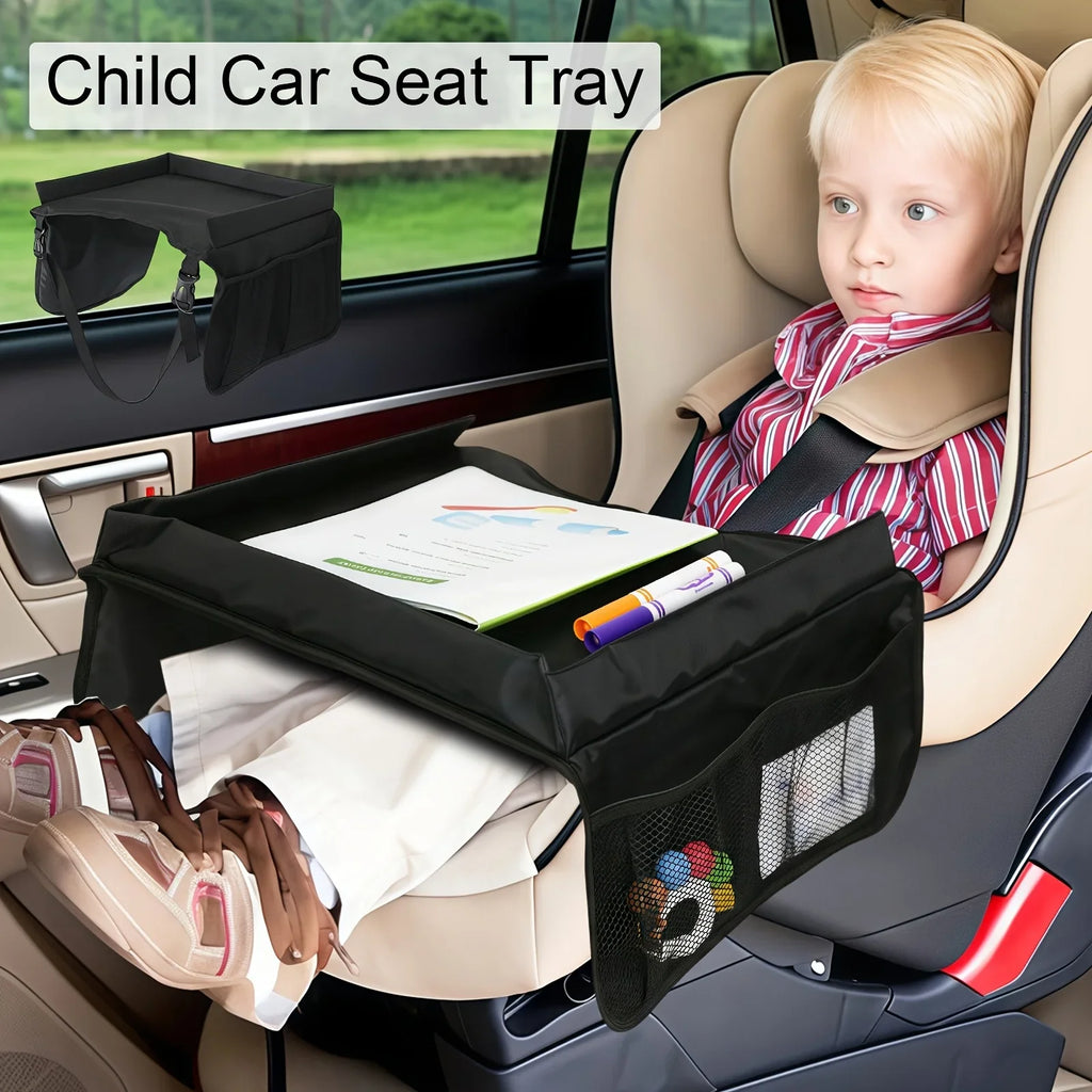 Foldable Expandable Car Seat Travel Tray Multiple Storage Pockets