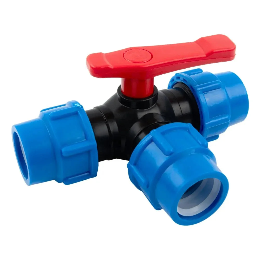 PE Pipe 3-Way Ball Valve 20–50mm | Plastic Quick Connect