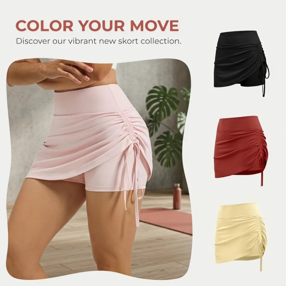 Women's High Waist 2-in-1 Yoga Skirt with Built-In Shorts