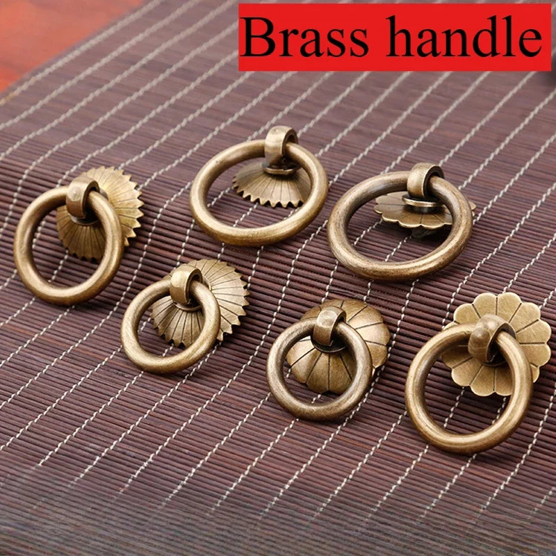 Antique Brass Ring Pull Knob | Vintage Cabinet Drawer Handle